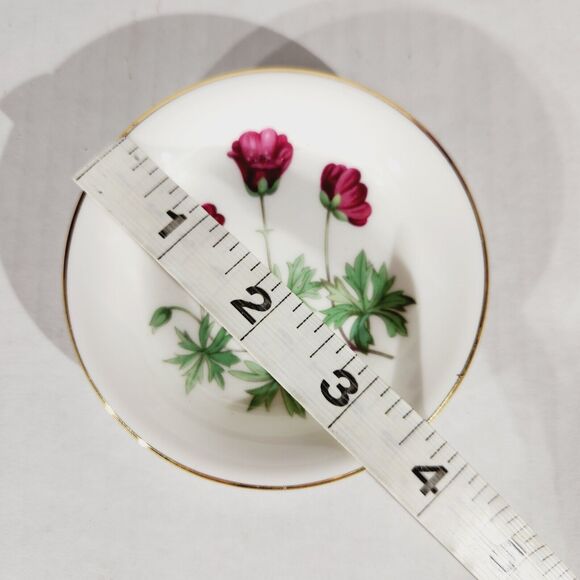 Royal Kent England Trinket Plate Dish Vtg Floral Pink Gold Trim 3.5in Poppy - Picture 4 of 4